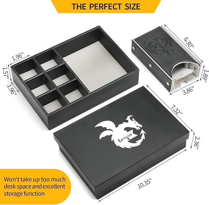 3 in 1 Dice Tray with Lid and Storage Tower, Portable Dice Box Holder for D&D RPG MTG Table Games - Gray
