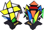 JoyTown Speed Cube Set of 2 Bundle Pack Windmill Cube Magic Puzzle, YJ Axis V2 New Version Fluctuation Angle Twisty Puzzle, Odd 3x3 Speedcubing with Bonus Stands Black