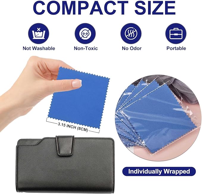 SEVENWELL 50pcs Jewelry Cleaning Cloth Dark Blue Polishing Cloth for Sterling Silver Gold Platinum Small Silver Polish8x8cm