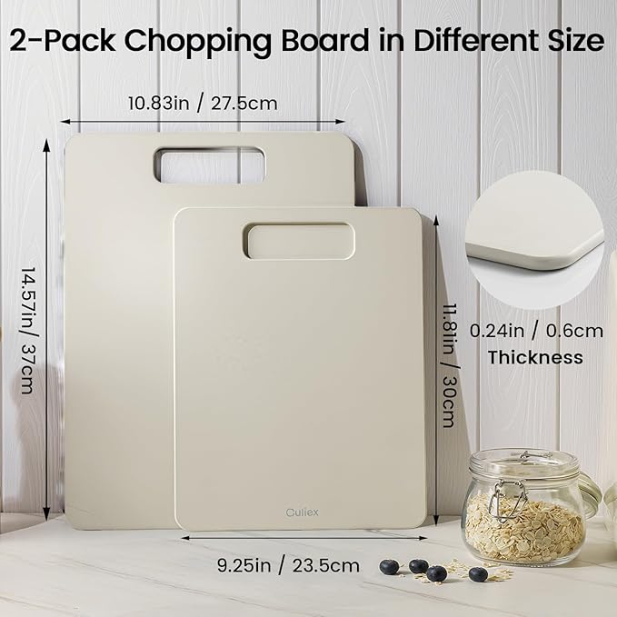 Cutting Boards for Kitchen [Set of 2], Wood Fiber Composite Cutting Board, Dishwasher Safe, Non Slip Non Toxic Chopping Board for Meat Vegetables Fruit Cheese - White