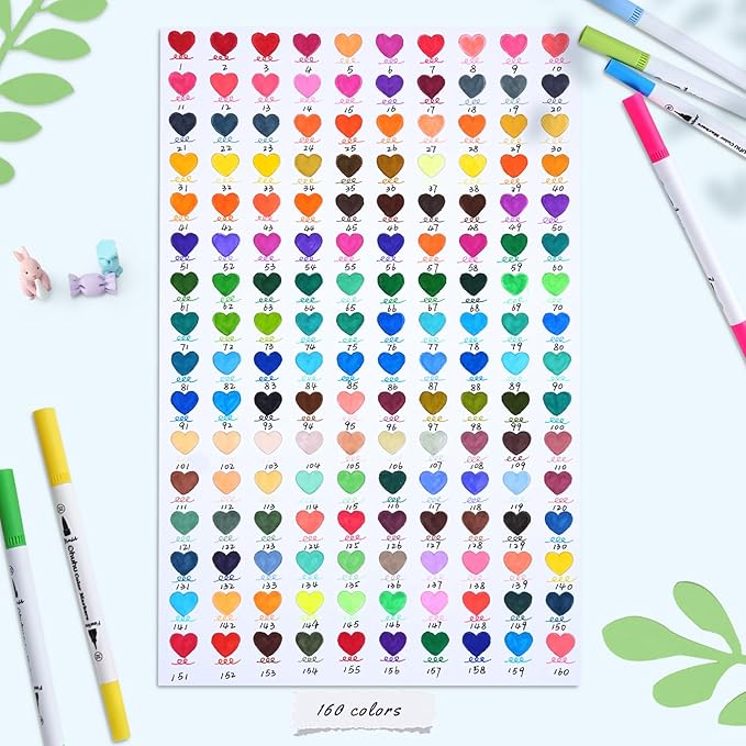 Ohuhu Markers for Adult Coloring Books No Bleeding 160 Colors Coloring Markers Water-based Dual Tips Fineliner & Brush Drawing Pens Art Pens for Kids Adults Sketch Journal - Maui - White
