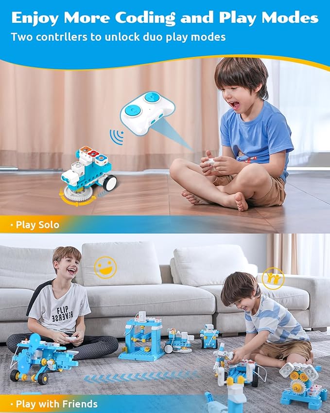 WhalesBot A7 36-in-1 Kids Coding & RC Robot Kit, 160+ Piece Educational Building Set with Sensors & 2 Controllers & Motors, Interactive Storytelling & Play Cards, Toy Gift for Boys & Girls Ages 3-8