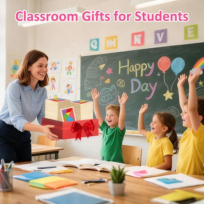 12 Pack Tangram Puzzle Wooden Kids Party Favors, Goodie Bags Stuffers for Kids, Return Gifts for Birthday Party, Classroom Prizes Rewards for Students