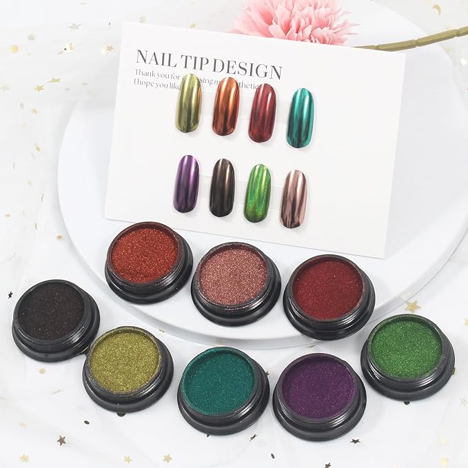 Artdone 16 Jars Chrome Nail Pearl Powder Silver and Gold Mirror Iridescent Aurora Metallic Nail Pigment Pearlescent Mermaid Pigment Pearl Dust Kit, Nail Art Decoration, Acrylic Resin Craft