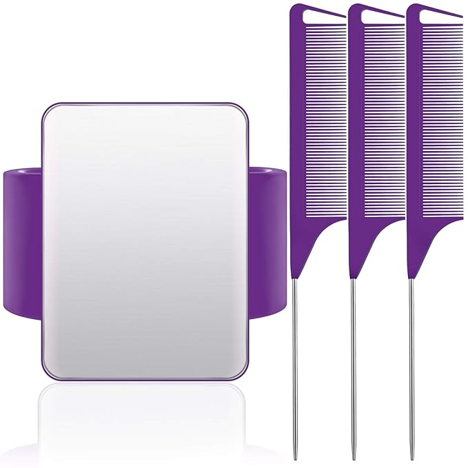 Magnetic Wrist Sewing Pincushion Wrist Magnetic Pin Holder Wristband Pin Cushion Holder with 3 Pieces Stainless Steel Pintail Comb Rat Tail Comb for Hair Clips Sewing, Daily Hand Sewing (Purple)