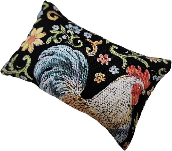 Emery Pin Cushion for Sewing - Filled with Abrasive Emery Sand - Handmade in USA (2"x3", Roosters on Black)