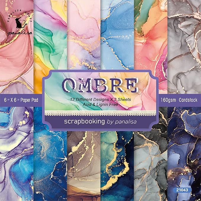 YASMEN Single-Sided Scrapbook Paper Pad, Marble Pattern Bronzing Cardstock, 6"6" Designer Themed Art Kits, Bullet Junk Journal Craft Decopodge - 24 Sheets