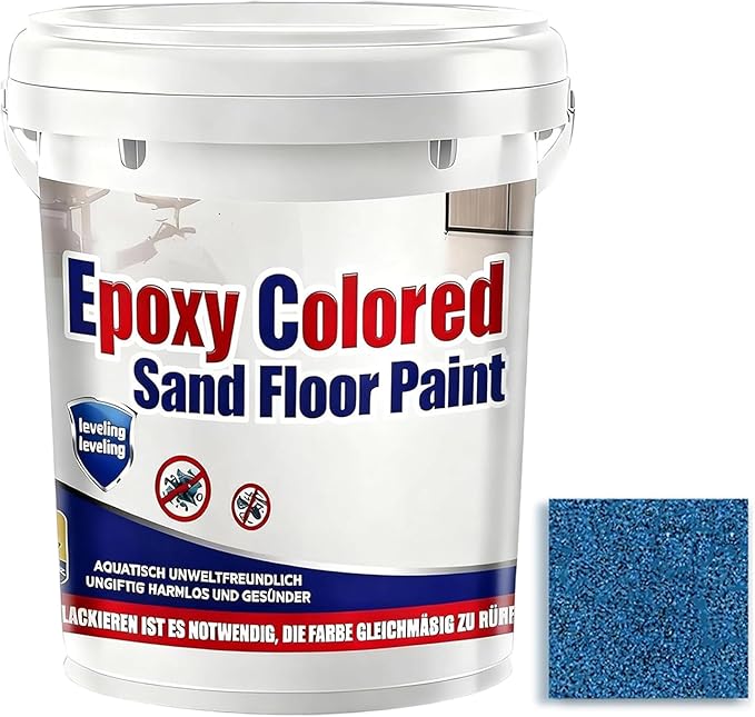 Epoxy Colored Sand Floor Paint, Epoxy Floor Paint for Concrete, High Gloss Marble Effect Coating, Waterproof Non-Slip Concrete Paints, Suitable for Indoor/Outdoor Use (Dark Blue,16 oz/0.5 kg)