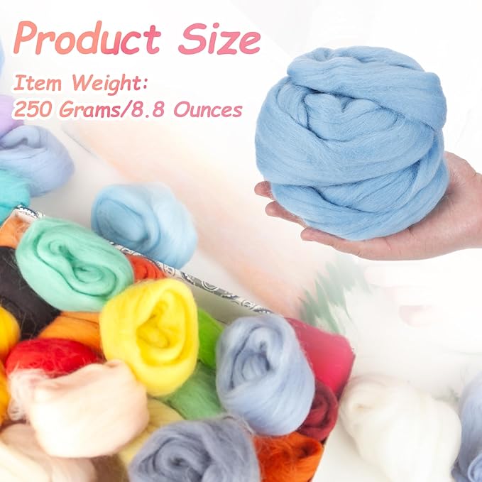 PATIKIL Wool Roving Yarn, 250G/8.8OZ Felting Wool Pure Roving Yarn, Moon Blue