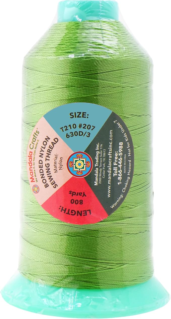 Mandala Crafts Bonded Nylon Thread Apple Green Heavy Duty Sewing Threads - 800 YDs Size 207 630D T210 Tex 210 Thread for Leather Jeans Weaving Outdoor Marine Upholstery Threads
