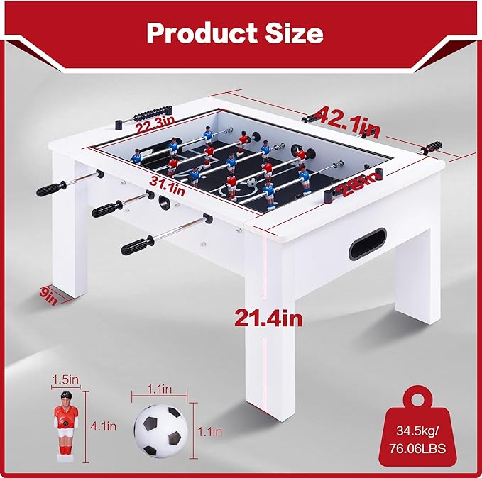 Foosball Coffee Table, 42" Soccer Game Table with Tempered Glass, Modern Game Table with 2 Balls for Adults, Kids, Home, Indoor Family Living Room