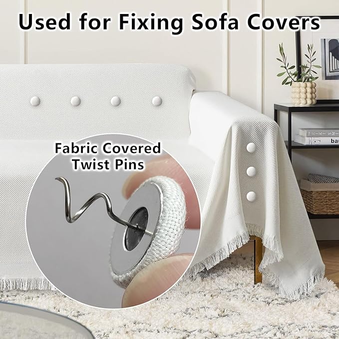 Linen Fabric-Covered Twist Pins - 8 Colors Upholstery Pins & Bed Skirt Pins -Used to Secure Sofa Cushion, Armrest Covers, Furniture & Bed Skir (12, Middle Gray)