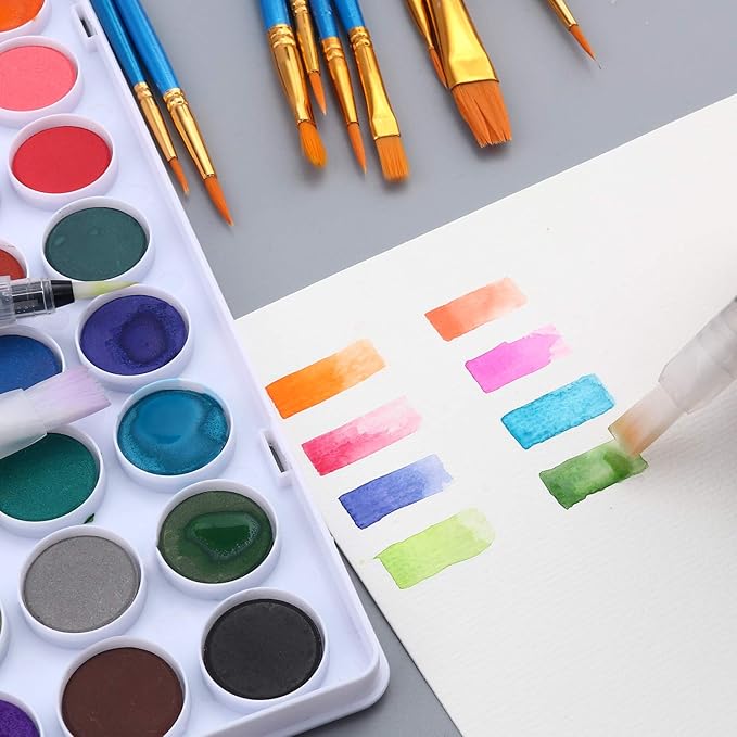 AROIC 36 Colors Watercolor Paint Set, Watercolor Pan Set with 10 Nylon Brushes and 6 Refillable Water Brushes. Perfect for Adults, Children and Beginner Artists.