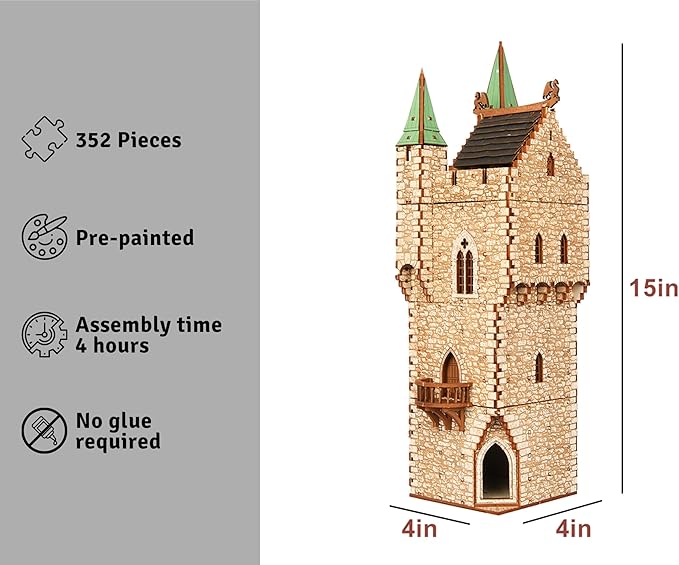 The Great Tower P- Medieval Castle - DIY Wooden Building Kit Crafts for Adults, Puzzle Wood Model Kit - Laser Cut Wooden Puzzle Architecture & Engineering Assembly Set - Hobby building kit - Realistic