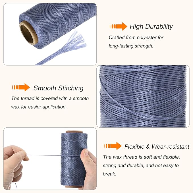MECCANIXITY Waxed Thread,197 Yard 1mm 210D Flat Wax Thread Polyester Waxed String for Leather Sewing Hand Weaving Book Binding Home Decoration,Gray Blue