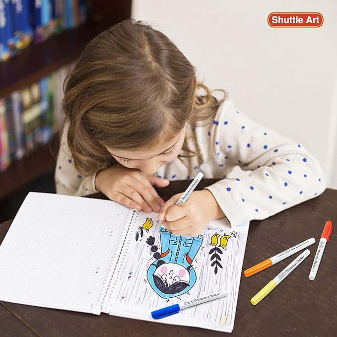 Shuttle Art Permanent Marker, 30 Colors Ultra Fine Point, Assorted Colors, Works on Plastic,Wood,Stone,Metal and Glass for Kids Adult Coloring Doodling Marking