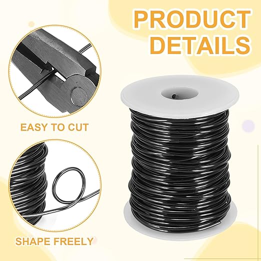 uxcell 12 Gauge / 2mm Anodized Aluminum Wire for Jewelry Craft Making, 102 Feet Bendable Flexible Wire for DIY Home Decor Gardening Sculpture, Black