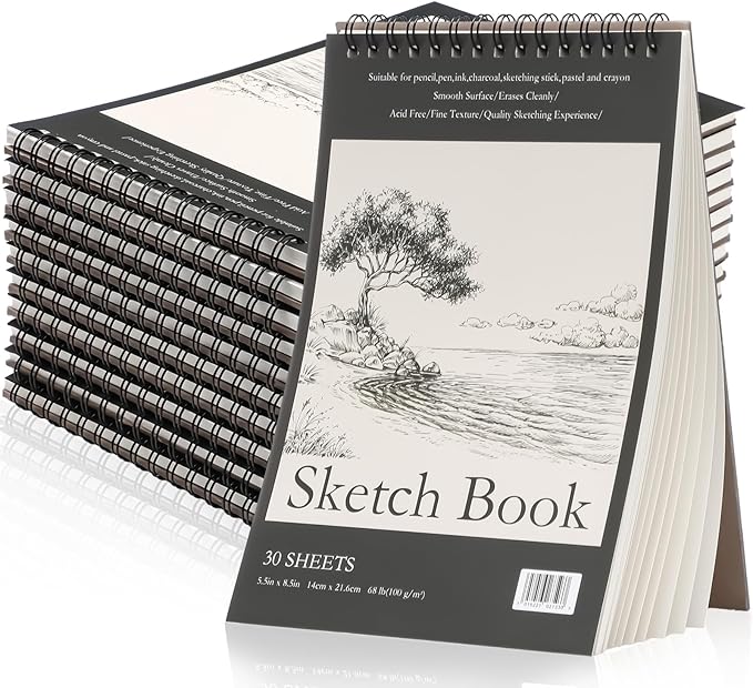 Jexine 40 Pcs 5.5'' x 8.5'' Top Spiral Bound Sketch Book 30 Sheet Each(68lb/100gsm), Sketching Drawing Pad Bulk Artist Sketch Pad Kids Drawing Paper Art Sketchbook for Painting (Tree)