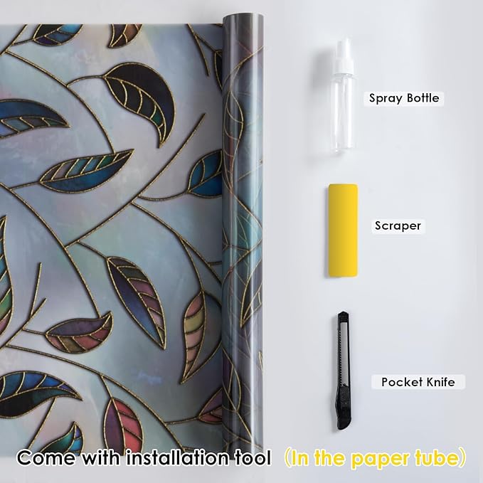 DKTIE Window Privacy Film Frosted Glass Static Cling UV Sun Blocking Heat Control Window Tint Day and Night Insulation Home Bathroom Door Decorative (S166, 23.6'' x 118.1'')