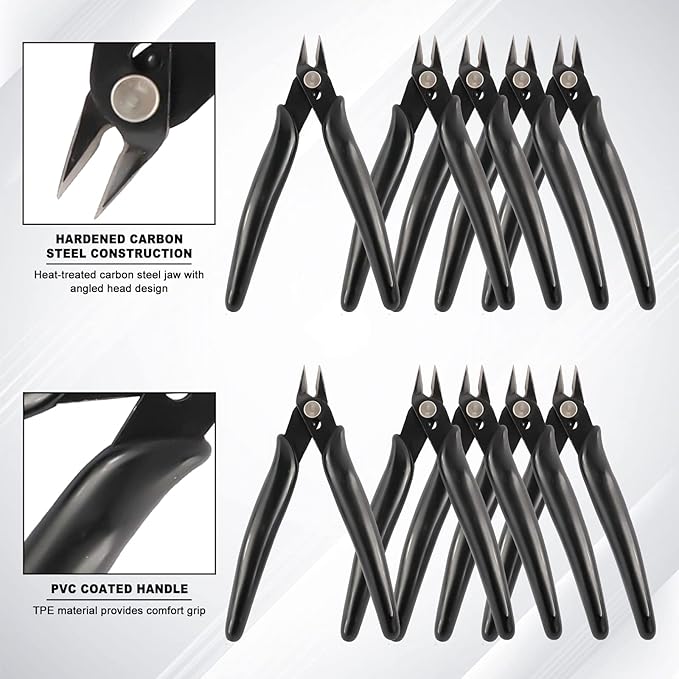 YaeCCC 10 Pack Wire Cutters Black Diagonal Cutting Pliers for Electronic, Model, Jewelry Making, 170 Flush Cutter 5 inch