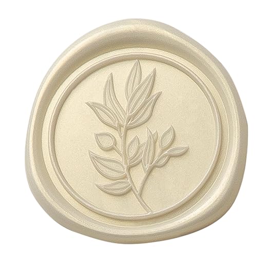 PONATIA Wax Seal Stickers - 50 Pcs Eucalyptus Self- Adhesive Wedding Invitation Seal Stickers, Perfect for Invitation Cards, Envelopes, Christmas, Gift Wrapping, Party (Champagne)