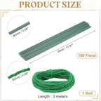 uxcell 100Pcs 2 Gauge Floral Wire, 11.81" Length Flower Stem Wires with 0.08" x 32.8ft Twine for Wreath Making, Flower Arrangement, Green