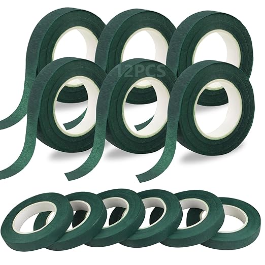 12 Roll Floral Tape 1/2inch Flower Tape Dark Green, Floral Tapes for Bouquet Stem Wrapping and Floral Crafts, Wedding Bouquet