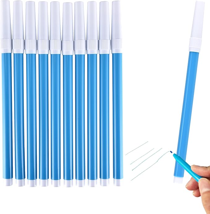 10 PCS Blue Washable Fabric Markers for Sewing,Erasable Fabric Marking Sewing Pens for Quilting Embroidery Dressmaking (10)