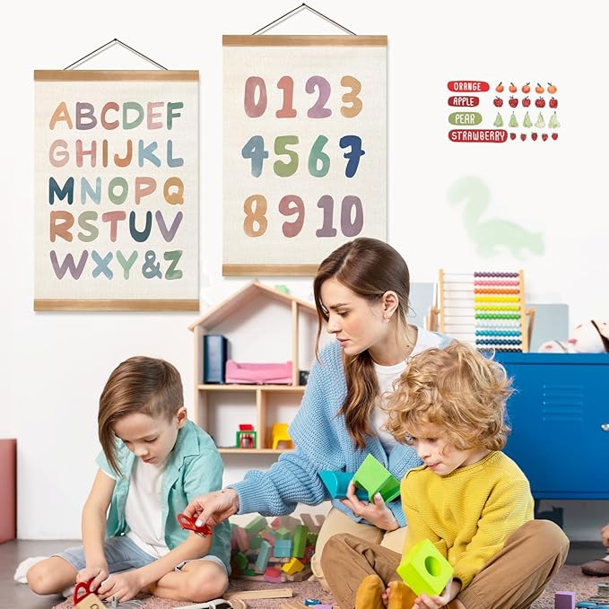 ZTGDA Alphabet Numbers Poster Set of 2, Alphabet Numbers Wall Art Poster, ABC Banner Poster, Numbers Banner Wall Hanging Decor for Toddler Room Playroom Nursery Wall Classroom Decor (12x16inch 123)