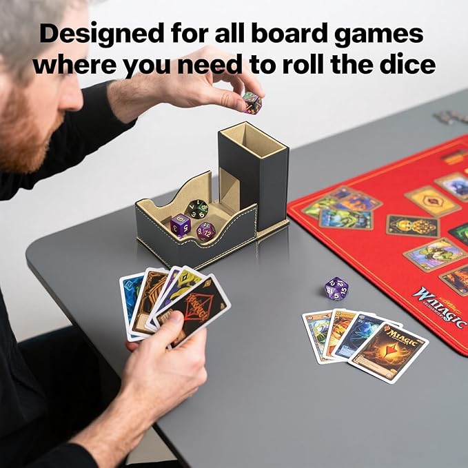 Dice Roller Tower, Premium DND Magnetic Dice Tray, Foldable PU Leather Dice Tower RPG Gifts for Dungeons and Dragons MTG Dm & Player Black/Brown