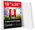 ESRICH Canvas for Painting 18x24 Inch, 6 Pack Canvas Boards for Painting Cotton Primed Acid Free Large Blank Canvases, Canvas Panels for Oil Paint, Watercolor, Acrylic Paint, Gouache and Tempera.