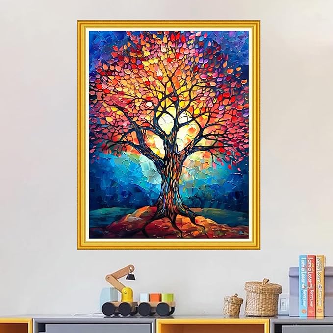 Magxvouy Cross Stitch Kits Stamped Full Range of Embroidery Kits,Cross Stitch Patterns Needlework Kits for Beginners 11CT Printed Kits&Colorful Luminous Tree 16x20 inch