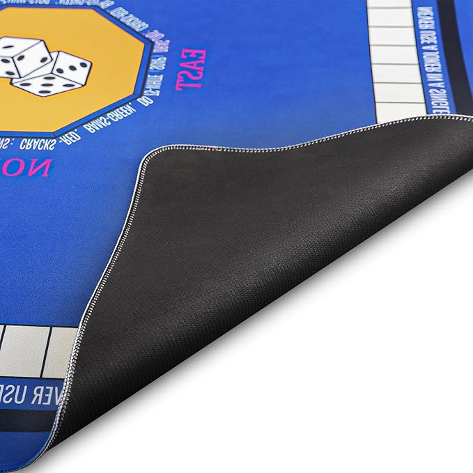 Mahjong Mat for Table 33''x33'', Non-Slip Mahjong Cloth Cover with Game Rules, Mahjong Tablecloth for Poker, Board Games Table Mat, Card Games, Tile Games, Dominoes (Blue)