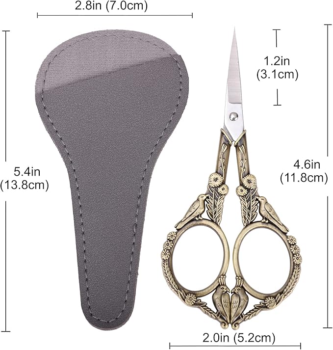 Precision Embroidery Scissors – 4.6in Vintage Classic Straight Pointed Shears, Sharp Stainless Steel Small Detail Thread Snips for Needle Craft, Sewing, Decoupage, Yarn, Fabric – with Pouch