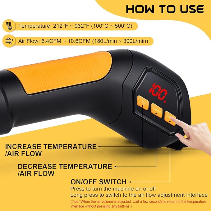 Heat Gun, 700W 212°F~932℉(100°C~500°C) Mini Soldering Heat Gun Hot Air Rework Station with LED Digital Display & 5Pcs Nozzles & 5Pcs Accessories for Crafting Shrink Tubing Electronics DIY(5FT)