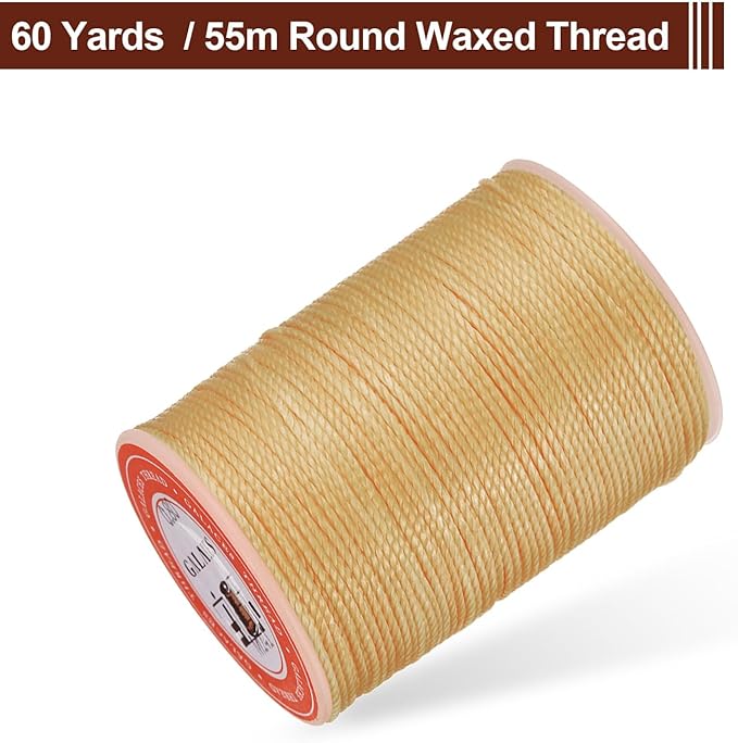 uxcell Round Leather Sewing Waxed Thread, 55m / 60 Yards Wax Polyester String, 0.8mm Waxed Stitching Cord for Leather Crafts, Bookbinding, Bracelets Braided, Pale Cream