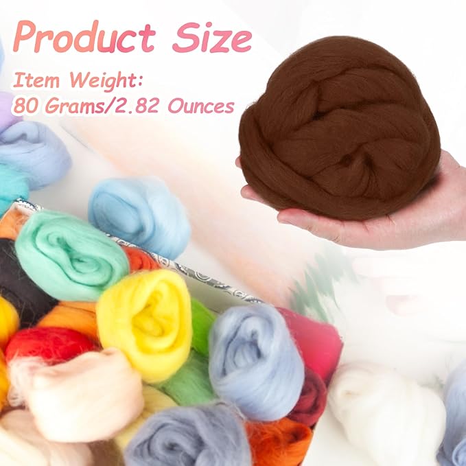 PATIKIL Wool Roving Yarn, 80G/2.82OZ Soft Felting Wool Pure Chunky Roving Yarn Bulk for Needle Felting Knitting Blanket Spinning Weaving DIY Craft, Light Brown