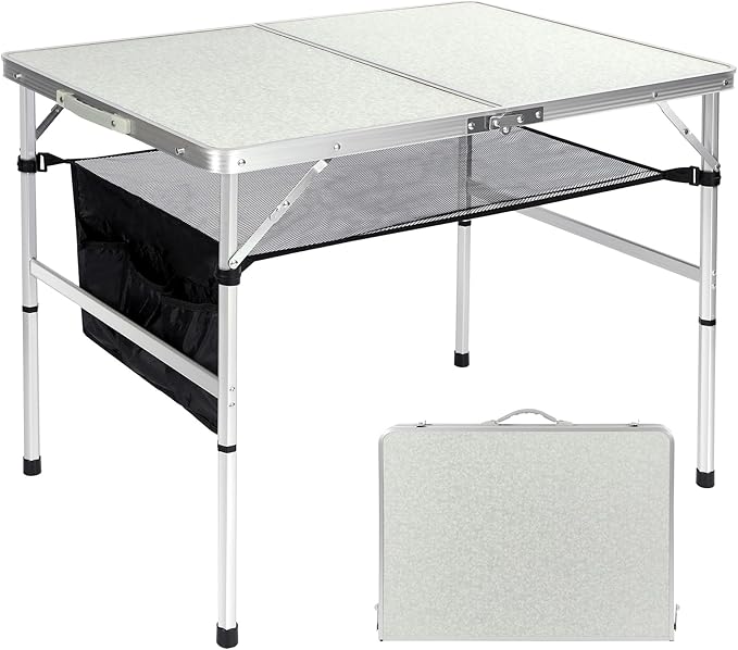RedSwing Folding Table 3 Feet Adjustable Height, Lightweight and Portable Aluminum Hexagonal Legs Camping Table with Mesh Layer, 36 x 24 x 28 Inches