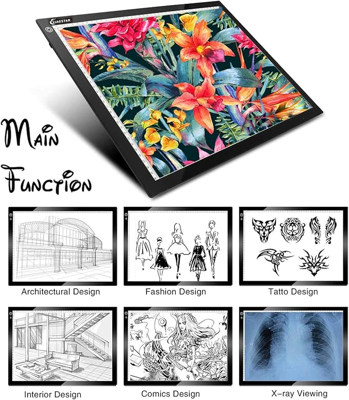 Light Box Drawing Pad A3, Tracing Board with Type-C Charge Cable and Brightness Adjustable for Artists, AnimationDrawing, Sketching, Animation, X-ray Viewing (A3-S)
