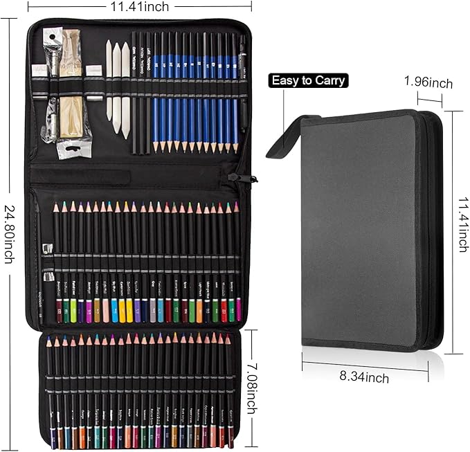 Drawing Kit,98PCS Drawing & Art Supplies Kit-Include Graphite Sketch Pencils,Colored Pencils,Charcoal Pencils Art Set and Portable Case,Ideal for Adults,Teens,Artists and Hobbyists