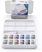 Winsor & Newton Cotman Watercolor Paint Set, 12 Half Pan w/ Water Brush Pen and Mixing Palette