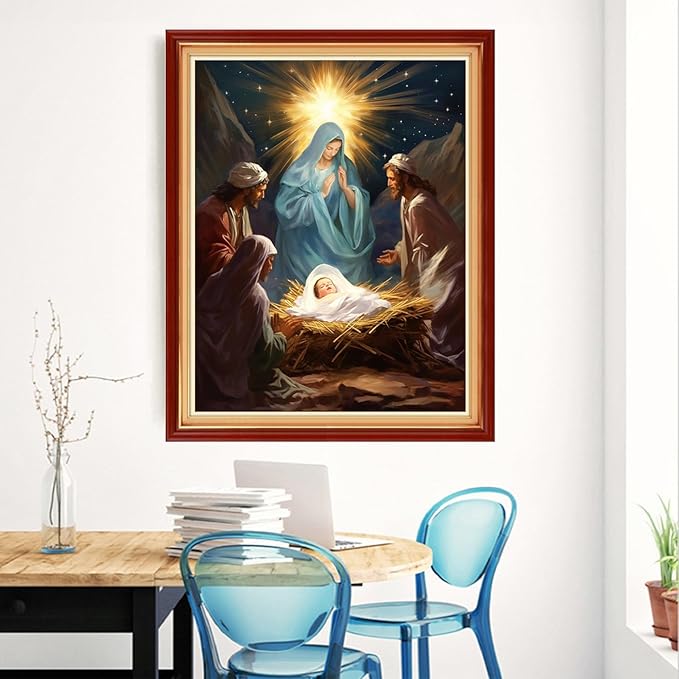 Magxvouy Cross Stitch Kits Stamped Full Range of Embroidery Kits,Cross Stitch Patterns Needlework Kits for Beginners 11CT Printed Kits&Nativity 16x20 inch