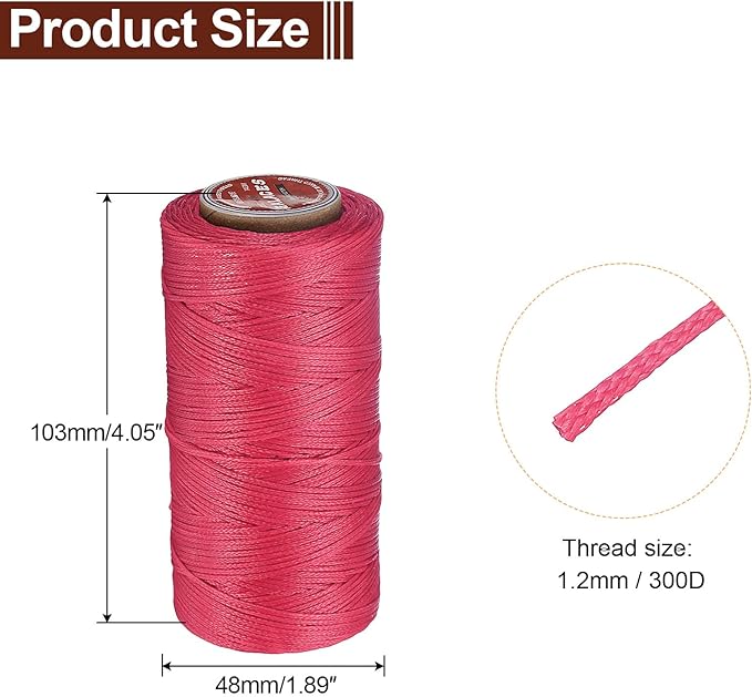 uxcell Flat Leather Sewing Waxed Thread, 140m / 153 Yards Polyester Wax String, 300D Wax Stitching Cord for Leather Crafts, Bookbinding, Bracelets Braided, Rose Red