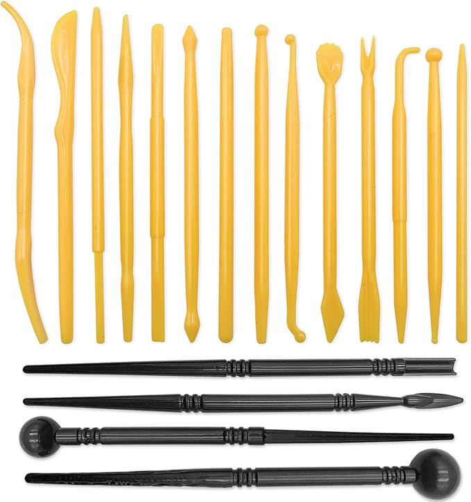 Clay Tools, 18pcs DIY Plastic Pottery Tool Kit for Polymer, Modeling, Air Dry Clay, Sculpting Tools Dotting Ball Stylus Pen for Embossing, Fondant, Crafts, Styling, for Kids and Beginners
