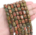 Natural Unakite Cuboid Stone Loose Semi Gemstone Beads for Jewelry Making 8mmx12mm 38cm/Strand