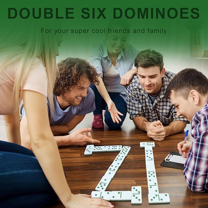 IDTQ Dominoes Set for Adults, Double 6 Dominos Game Set with 28 Domino Tiles Double with Upscale Gift Boxes -7 Polyhedral Dice -Classic Board Games (Light Green)