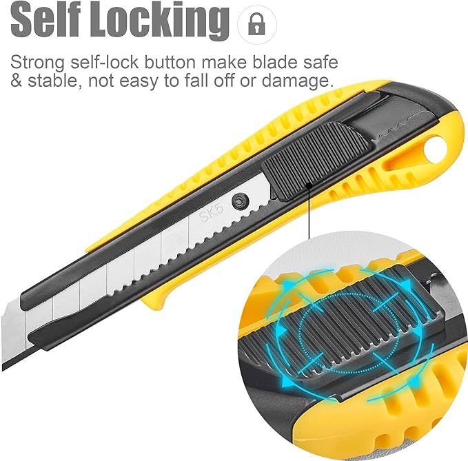 DOWELL Box Cutter Utility Knife Retractable Snap Off Blades Hobby Knife 3 Pack for Cutting Cardboard Boxes Leather (3 Colors)