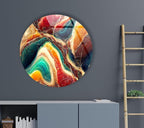 My Photostation.com 24''(60cm) Diameter Colorful Marble Swirl Round Wall Art Abstract Glass Decor with Earthy Tones & Gemstone Texture