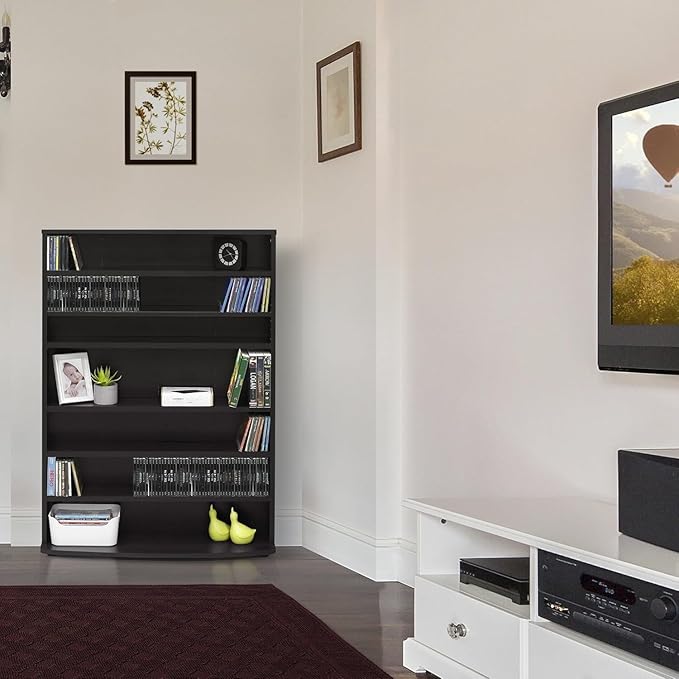 Adjustable Shelves Multimedia Storage Tower Rack with Spacious Media Organization, Durable Design, Versatile Rack for DVDs, CDs, Games, and More Espresso/6 Tier