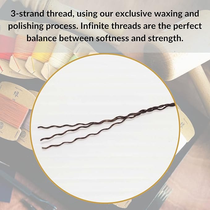 3-Ply Round Waxed Thread, 12 Colors, 252 Yards - Hand Sewing, All Leather Projects/Upholstery Thread, Macrame/Bracelet (0.55 mm, 21yd/Each)